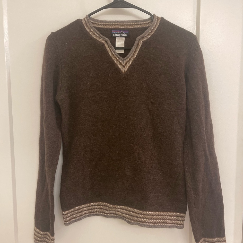 Vintage Patagonia Wool Cabincore Brown V-Neck‎ Women's Sweater